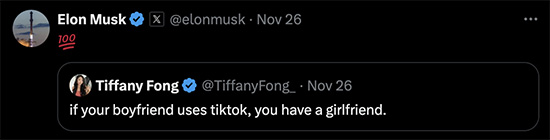 Elon Musk supports woman who refers to male TikTok users as girlfriends