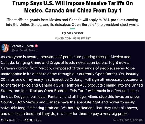 Trump threatens massive tariffs